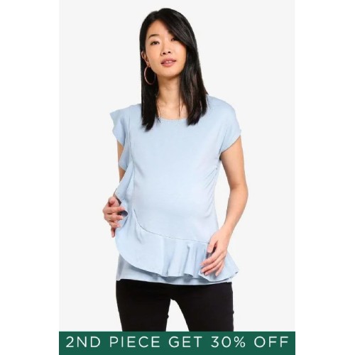 Cap Sleeves Cosette Frill Nursing Top Porcelain Blue