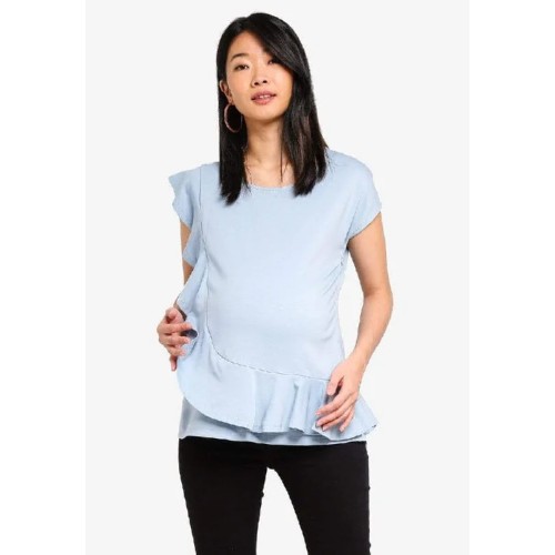 Cap Sleeves Cosette Frill Nursing Top Porcelain Blue
