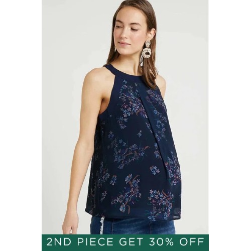Carden Halter Navy Floral Sleeveless Nursing Top