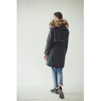 Rabbit Fur Parka Coat (Black)