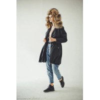 Rabbit Fur Parka Coat (Black)