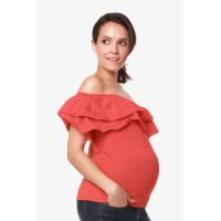Off Shoulder Cacey Nursing Top Dark Coral