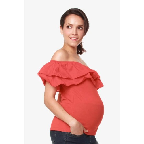 Off Shoulder Cacey Nursing Top Dark Coral