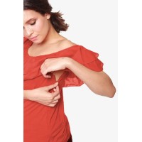 Off Shoulder Cacey Nursing Top Dark Coral