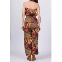 Vintage Boho Autumn Floral Strapless Jumpsuit - Extra Small