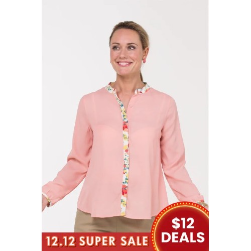 Blaise Mandarin Collar Top Pink
