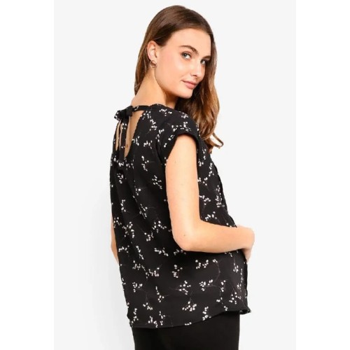 Clarisa Back Bow Black Sprigs Short Sleeve