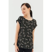 Clarisa Back Bow Black Sprigs Short Sleeve