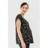 Clarisa Back Bow Black Sprigs Short Sleeve