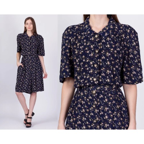 Vintage Navy Blue Floral Grunge Romper - Medium to Large