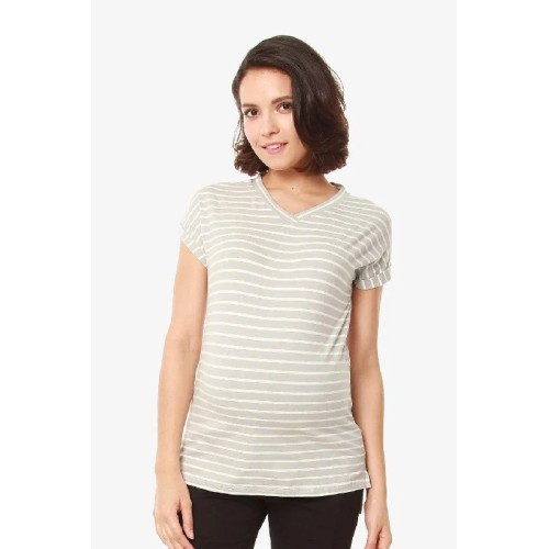 Cap Sleeves Calla V Neck Grey Stripes Nursing Top