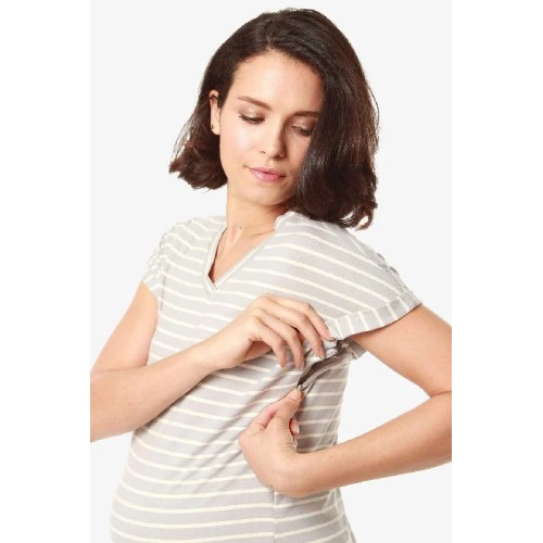Cap Sleeves Calla V Neck Grey Stripes Nursing Top