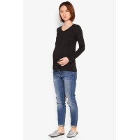 Long Sleeved Venus Pleats Row Nursing Top Black