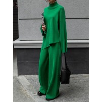 Evelyn Asymmetrical Hem Knit Top and Pants Set