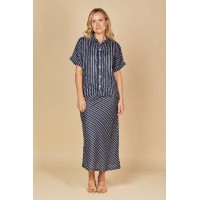 Katie Linen Bias Cut Linen Skirt in Boathouse