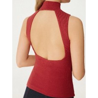 Thermal Mock Neck Open-Back Bra Top