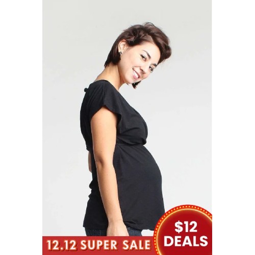 Carrie Bamboo Cotton Nursing Top Black