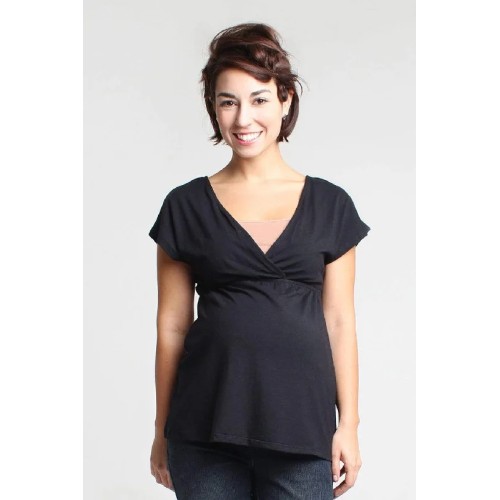 Carrie Bamboo Cotton Nursing Top Black