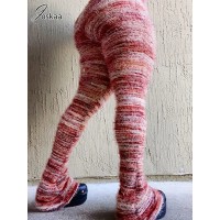 Melange Knit Colorful Striped Stacked Sweater Furry Pants Women