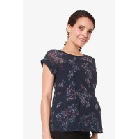 Woven Short Sleeve Clarisa Back Bow Nursing Top Navy Floral