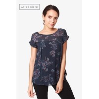 Woven Short Sleeve Clarisa Back Bow Nursing Top Navy Floral