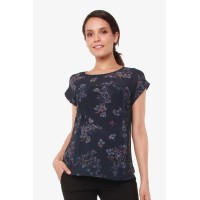 Woven Short Sleeve Clarisa Back Bow Nursing Top Navy Floral